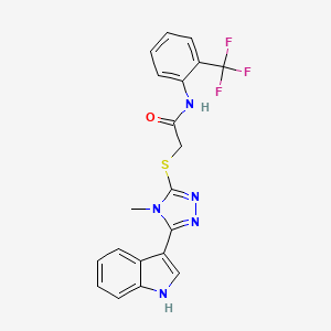 molecular formula C20H16F3N5OS B2849967 2-((5-(1H-indol-3-yl)-4-methyl-4H-1,2,4-triazol-3-yl)thio)-N-(2-(trifluoromethyl)phenyl)acetamide CAS No. 852143-00-1