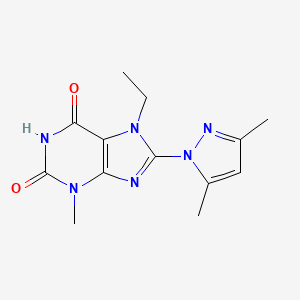 molecular formula C13H16N6O2 B2849979 8-(3,5-Dimethylpyrazolyl)-7-ethyl-3-methyl-1,3,7-trihydropurine-2,6-dione CAS No. 189126-85-0
