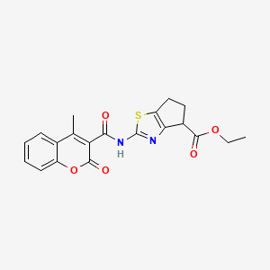 ethyl 2-(4-methyl-2-oxo-2H-chromene-3-carboxamido)-5,6-dihydro-4H-cyclopenta[d]thiazole-4-carboxylate