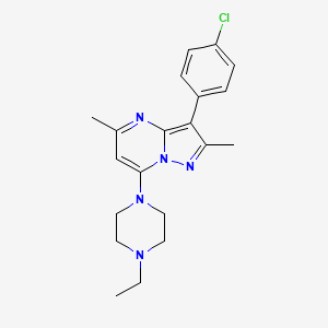 molecular formula C20H24ClN5 B2849989 3-(4-Chlorophenyl)-7-(4-ethylpiperazin-1-yl)-2,5-dimethylpyrazolo[1,5-a]pyrimidine CAS No. 849916-86-5