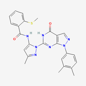 molecular formula C25H23N7O2S B2849995 N-(1-(1-(3,4-dimethylphenyl)-4-oxo-4,5-dihydro-1H-pyrazolo[3,4-d]pyrimidin-6-yl)-3-methyl-1H-pyrazol-5-yl)-2-(methylthio)benzamide CAS No. 1173044-30-8