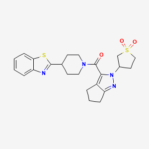 molecular formula C23H26N4O3S2 B2850001 (4-(Benzo[d]thiazol-2-yl)piperidin-1-yl)(2-(1,1-dioxidotetrahydrothiophen-3-yl)-2,4,5,6-tetrahydrocyclopenta[c]pyrazol-3-yl)methanone CAS No. 2320683-45-0