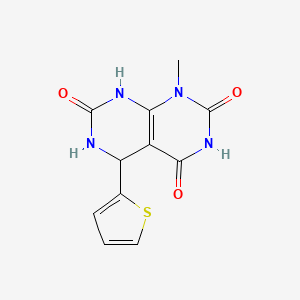 molecular formula C11H10N4O3S B2850012 1-methyl-5-(thiophen-2-yl)-5,6-dihydropyrimido[4,5-d]pyrimidine-2,4,7(1H,3H,8H)-trione CAS No. 1040711-40-7