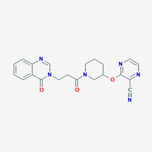 molecular formula C21H20N6O3 B2850015 3-((1-(3-(4-oxoquinazolin-3(4H)-yl)propanoyl)piperidin-3-yl)oxy)pyrazine-2-carbonitrile CAS No. 2034502-79-7