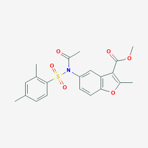 molecular formula C21H21NO6S B285003 Methyl 5-{acetyl[(2,4-dimethylphenyl)sulfonyl]amino}-2-methyl-1-benzofuran-3-carboxylate 