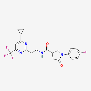 molecular formula C21H20F4N4O2 B2850039 N-(2-(4-cyclopropyl-6-(trifluoromethyl)pyrimidin-2-yl)ethyl)-1-(4-fluorophenyl)-5-oxopyrrolidine-3-carboxamide CAS No. 1396636-92-2