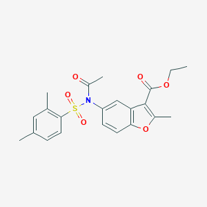 molecular formula C22H23NO6S B285004 Ethyl 5-{acetyl[(2,4-dimethylphenyl)sulfonyl]amino}-2-methyl-1-benzofuran-3-carboxylate 
