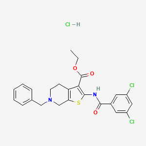 molecular formula C24H23Cl3N2O3S B2850065 Ethyl 6-benzyl-2-(3,5-dichlorobenzamido)-4,5,6,7-tetrahydrothieno[2,3-c]pyridine-3-carboxylate hydrochloride CAS No. 1216844-56-2