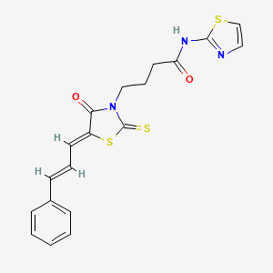 molecular formula C19H17N3O2S3 B2850069 4-((Z)-4-oxo-5-((E)-3-phenylallylidene)-2-thioxothiazolidin-3-yl)-N-(thiazol-2-yl)butanamide CAS No. 637317-69-2