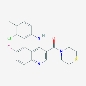 molecular formula C21H19ClFN3OS B2850073 (4-((3-Chloro-4-methylphenyl)amino)-6-fluoroquinolin-3-yl)(thiomorpholino)methanone CAS No. 1358945-36-4