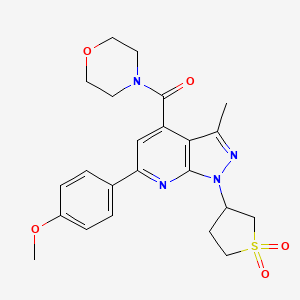 molecular formula C23H26N4O5S B2850107 (1-(1,1-dioxidotetrahydrothiophen-3-yl)-6-(4-methoxyphenyl)-3-methyl-1H-pyrazolo[3,4-b]pyridin-4-yl)(morpholino)methanone CAS No. 1021075-04-6