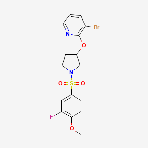 molecular formula C16H16BrFN2O4S B2850109 3-Bromo-2-((1-((3-fluoro-4-methoxyphenyl)sulfonyl)pyrrolidin-3-yl)oxy)pyridine CAS No. 1903040-02-7