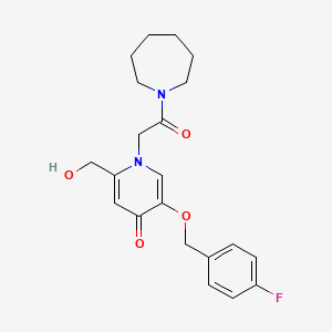 molecular formula C21H25FN2O4 B2850111 1-(2-(azepan-1-yl)-2-oxoethyl)-5-((4-fluorobenzyl)oxy)-2-(hydroxymethyl)pyridin-4(1H)-one CAS No. 946333-68-2