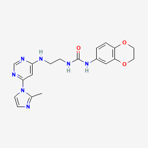 molecular formula C19H21N7O3 B2850112 1-(2,3-dihydrobenzo[b][1,4]dioxin-6-yl)-3-(2-((6-(2-methyl-1H-imidazol-1-yl)pyrimidin-4-yl)amino)ethyl)urea CAS No. 1171422-10-8