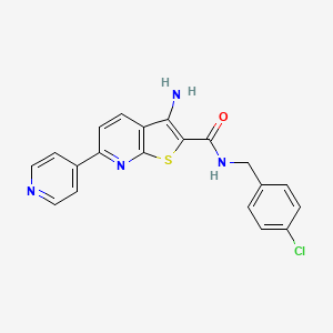 molecular formula C20H15ClN4OS B2850124 3-amino-N-[(4-chlorophenyl)methyl]-6-pyridin-4-ylthieno[2,3-b]pyridine-2-carboxamide CAS No. 488824-12-0