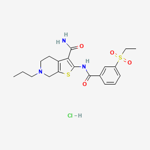 molecular formula C20H26ClN3O4S2 B2850125 2-(3-(Ethylsulfonyl)benzamido)-6-propyl-4,5,6,7-tetrahydrothieno[2,3-c]pyridine-3-carboxamide hydrochloride CAS No. 1216841-91-6