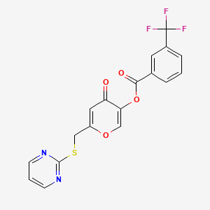 molecular formula C18H11F3N2O4S B2850126 [4-Oxo-6-(pyrimidin-2-ylsulfanylmethyl)pyran-3-yl] 3-(trifluoromethyl)benzoate CAS No. 877636-63-0