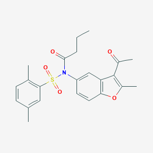 molecular formula C23H25NO5S B285013 N-(3-acetyl-2-methyl-1-benzofuran-5-yl)-N-butyryl-2,5-dimethylbenzenesulfonamide 