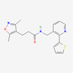 molecular formula C18H19N3O2S B2850153 3-(3,5-dimethylisoxazol-4-yl)-N-((2-(thiophen-2-yl)pyridin-3-yl)methyl)propanamide CAS No. 2034577-08-5