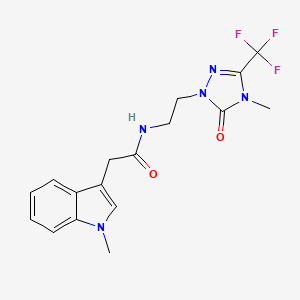 molecular formula C17H18F3N5O2 B2850160 2-(1-methyl-1H-indol-3-yl)-N-(2-(4-methyl-5-oxo-3-(trifluoromethyl)-4,5-dihydro-1H-1,2,4-triazol-1-yl)ethyl)acetamide CAS No. 1421476-15-4