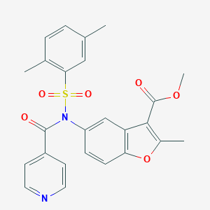 molecular formula C25H22N2O6S B285017 Methyl 5-[[(2,5-dimethylphenyl)sulfonyl](isonicotinoyl)amino]-2-methyl-1-benzofuran-3-carboxylate 