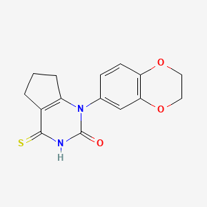 molecular formula C15H14N2O3S B2850180 1-(2,3-dihydrobenzo[b][1,4]dioxin-6-yl)-4-thioxo-3,4,6,7-tetrahydro-1H-cyclopenta[d]pyrimidin-2(5H)-one CAS No. 920250-27-7