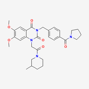 molecular formula C30H36N4O6 B2850185 6,7-dimethoxy-1-(2-(3-methylpiperidin-1-yl)-2-oxoethyl)-3-(4-(pyrrolidine-1-carbonyl)benzyl)quinazoline-2,4(1H,3H)-dione CAS No. 1242866-84-7