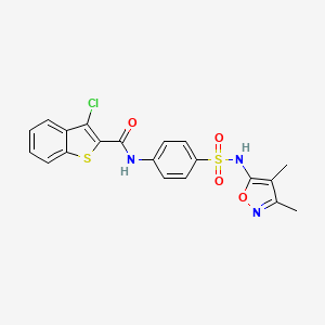 molecular formula C20H16ClN3O4S2 B2850205 3-chloro-N-{4-[(3,4-dimethyl-1,2-oxazol-5-yl)sulfamoyl]phenyl}-1-benzothiophene-2-carboxamide CAS No. 313965-98-9