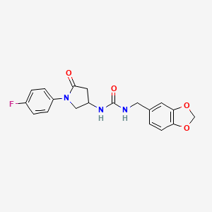 molecular formula C19H18FN3O4 B2850207 1-(Benzo[d][1,3]dioxol-5-ylmethyl)-3-(1-(4-fluorophenyl)-5-oxopyrrolidin-3-yl)urea CAS No. 894013-53-7