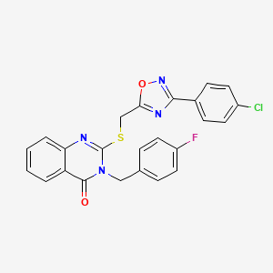 molecular formula C24H16ClFN4O2S B2850213 2-(((3-(4-chlorophenyl)-1,2,4-oxadiazol-5-yl)methyl)thio)-3-(4-fluorobenzyl)quinazolin-4(3H)-one CAS No. 2034325-95-4