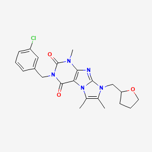 molecular formula C22H24ClN5O3 B2850216 2-[(3-Chlorophenyl)methyl]-4,7,8-trimethyl-6-(oxolan-2-ylmethyl)purino[7,8-a]imidazole-1,3-dione CAS No. 876674-81-6