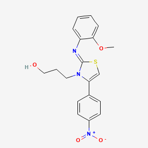 molecular formula C19H19N3O4S B2850217 (Z)-3-(2-((2-methoxyphenyl)imino)-4-(4-nitrophenyl)thiazol-3(2H)-yl)propan-1-ol CAS No. 898622-08-7