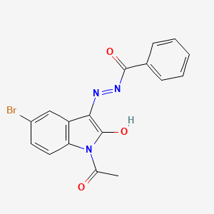 (Z)-N'-(1-acetyl-5-bromo-2-oxoindolin-3-ylidene)benzohydrazide