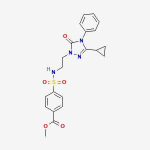 molecular formula C21H22N4O5S B2850261 methyl 4-(N-(2-(3-cyclopropyl-5-oxo-4-phenyl-4,5-dihydro-1H-1,2,4-triazol-1-yl)ethyl)sulfamoyl)benzoate CAS No. 1396759-23-1