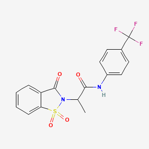 molecular formula C17H13F3N2O4S B2850280 2-(1,1-dioxido-3-oxobenzo[d]isothiazol-2(3H)-yl)-N-(4-(trifluoromethyl)phenyl)propanamide CAS No. 899757-95-0