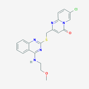 molecular formula C20H18ClN5O2S B2850281 7-chloro-2-(((4-((2-methoxyethyl)amino)quinazolin-2-yl)thio)methyl)-4H-pyrido[1,2-a]pyrimidin-4-one CAS No. 422533-03-7