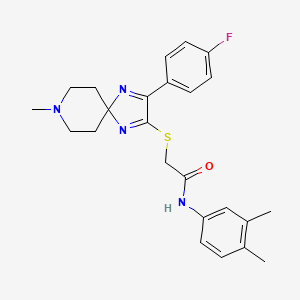 molecular formula C24H27FN4OS B2850284 N-(3,4-dimethylphenyl)-2-((3-(4-fluorophenyl)-8-methyl-1,4,8-triazaspiro[4.5]deca-1,3-dien-2-yl)thio)acetamide CAS No. 1189466-38-3