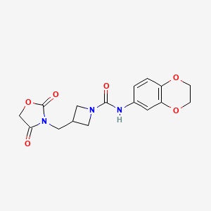molecular formula C16H17N3O6 B2850293 N-(2,3-dihydrobenzo[b][1,4]dioxin-6-yl)-3-((2,4-dioxooxazolidin-3-yl)methyl)azetidine-1-carboxamide CAS No. 2034524-32-6