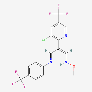 molecular formula C17H12ClF6N3O B2850303 2-[3-chloro-5-(trifluoromethyl)-2-pyridinyl]-3-[4-(trifluoromethyl)anilino]acrylaldehyde O-methyloxime CAS No. 320420-72-2