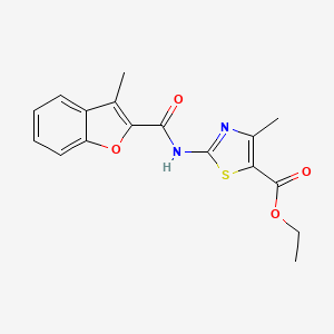 molecular formula C17H16N2O4S B2850309 Ethyl 4-methyl-2-(3-methylbenzofuran-2-carboxamido)thiazole-5-carboxylate CAS No. 378764-56-8