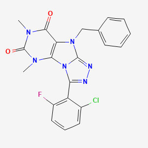 molecular formula C21H16ClFN6O2 B2850336 5-Benzyl-8-(2-chloro-6-fluorophenyl)-1,3-dimethylpurino[8,9-c][1,2,4]triazole-2,4-dione CAS No. 921883-41-2