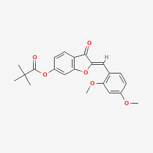 molecular formula C22H22O6 B2850345 (Z)-2-(2,4-二甲氧基苄亚叉基)-3-氧代-2,3-二氢苯并呋喃-6-基新戊酸酯 CAS No. 622824-15-1