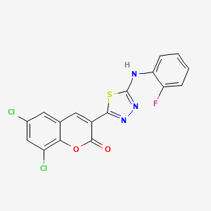 molecular formula C17H8Cl2FN3O2S B2850355 6,8-Dichloro-3-[5-(2-fluoro-phenylamino)-[1,3,4]thiadiazol-2-yl]-chromen-2-one CAS No. 326913-84-2
