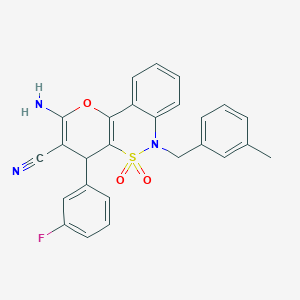 molecular formula C26H20FN3O3S B2850371 2-Amino-4-(3-fluorophenyl)-6-(3-methylbenzyl)-4,6-dihydropyrano[3,2-c][2,1]benzothiazine-3-carbonitrile 5,5-dioxide CAS No. 893297-32-0