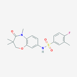 molecular formula C19H21FN2O4S B2850378 4-fluoro-3-methyl-N-(3,3,5-trimethyl-4-oxo-2,3,4,5-tetrahydrobenzo[b][1,4]oxazepin-8-yl)benzenesulfonamide CAS No. 922041-19-8