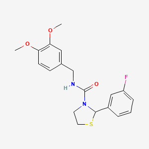 molecular formula C19H21FN2O3S B2850380 N-(3,4-dimethoxybenzyl)-2-(3-fluorophenyl)thiazolidine-3-carboxamide CAS No. 2034377-87-0
