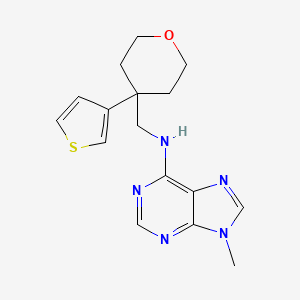molecular formula C16H19N5OS B2850383 9-Methyl-N-[(4-thiophen-3-yloxan-4-yl)methyl]purin-6-amine CAS No. 2379984-55-9