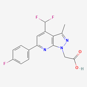 molecular formula C16H12F3N3O2 B2850386 [4-(difluoromethyl)-6-(4-fluorophenyl)-3-methyl-1H-pyrazolo[3,4-b]pyridin-1-yl]acetic acid CAS No. 937607-14-2
