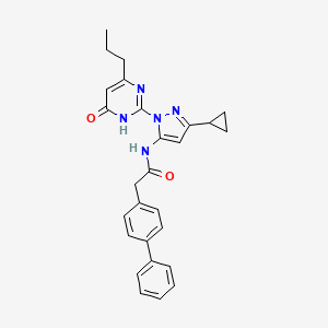 molecular formula C27H27N5O2 B2850389 2-([1,1'-Biphenyl]-4-yl)-N-(3-cyclopropyl-1-(6-oxo-4-propyl-1,6-dihydropyrimidin-2-yl)-1H-pyrazol-5-yl)acetamide CAS No. 1207007-26-8