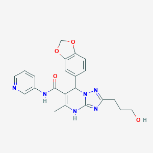 molecular formula C22H22N6O4 B285039 7-(1,3-benzodioxol-5-yl)-2-(3-hydroxypropyl)-5-methyl-N-(3-pyridinyl)-4,7-dihydro[1,2,4]triazolo[1,5-a]pyrimidine-6-carboxamide 